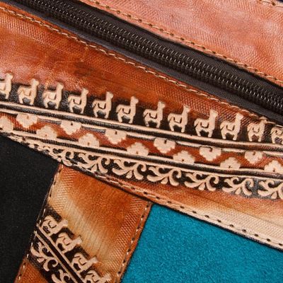 Alternate image for Brown and Teal Llama Pattern Leather Accented Suede Sling The Llama Way