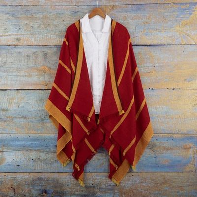 Alternate image for Red Yellow Striped Ruana Woven from 100 Baby Alpaca Red Yellow