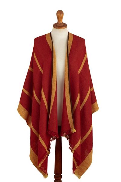 Alternate image for Red Yellow Striped Ruana Woven from 100 Baby Alpaca Red Yellow