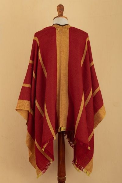 Alternate image for Red Yellow Striped Ruana Woven from 100 Baby Alpaca Red Yellow