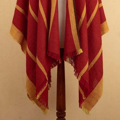 Alternate image for Red Yellow Striped Ruana Woven from 100 Baby Alpaca Red Yellow