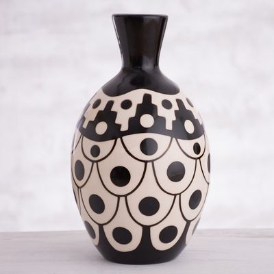 Alternate image for Black and Ivory Chulucanas Ceramic Decorative Vase from Peru Desert Stair