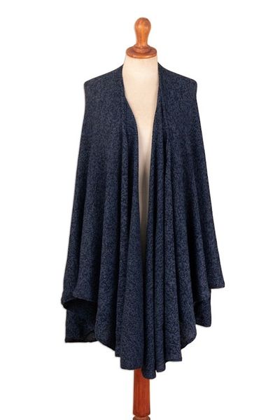 Alternate image for Textured Knit Alpaca Blend Ruana in Blue Shades from Peru Sea Blue