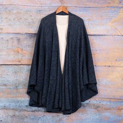 Alternate image for Textured Knit Alpaca Blend Ruana in Blue Shades from Peru Sea Blue