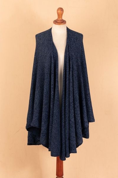 Alternate image for Textured Knit Alpaca Blend Ruana in Blue Shades from Peru Sea Blue