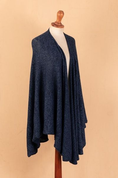 Alternate image for Textured Knit Alpaca Blend Ruana in Blue Shades from Peru Sea Blue