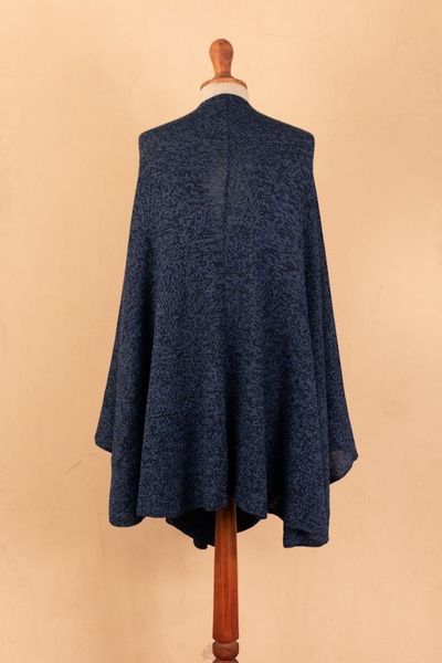 Alternate image for Textured Knit Alpaca Blend Ruana in Blue Shades from Peru Sea Blue