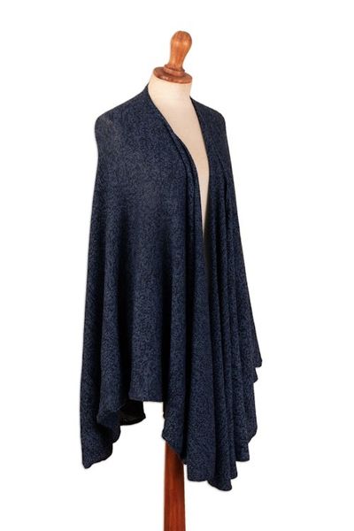 Alternate image for Textured Knit Alpaca Blend Ruana in Blue Shades from Peru Sea Blue