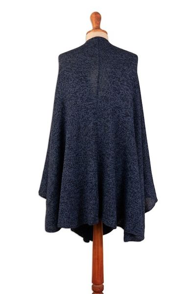 Alternate image for Textured Knit Alpaca Blend Ruana in Blue Shades from Peru Sea Blue
