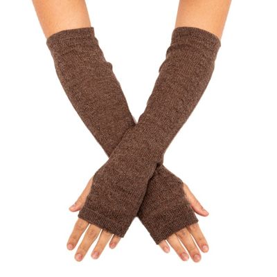 Alternate image for Chestnut Brown 100 Baby Alpaca Cable Knit Fingerless Mitts Luscious Twist in Chestnut