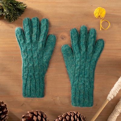 Alternate image for 100 Alpaca Gloves in Jade from Peru Winter Delight in Jade