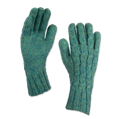 Alternate image for 100 Alpaca Gloves in Jade from Peru Winter Delight in Jade