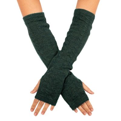 Alternate image for 100 Baby Alpaca Loden Green Knit Fingerless Mitts From Peru Luscious Twist in Green