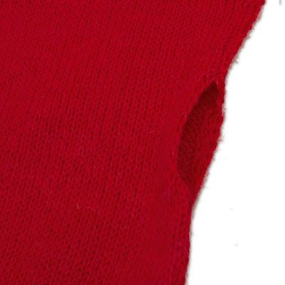 Alternate image for Red 100 Baby Alpaca Cable Knit Fingerless Mitts from Peru Luscious Twist in Poppy