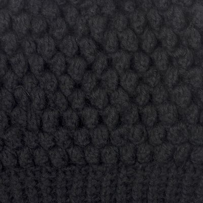 Alternate image for Hand-Crocheted Bubble Pattern Black Alpaca Cozy Winter Hat Bubbly Black