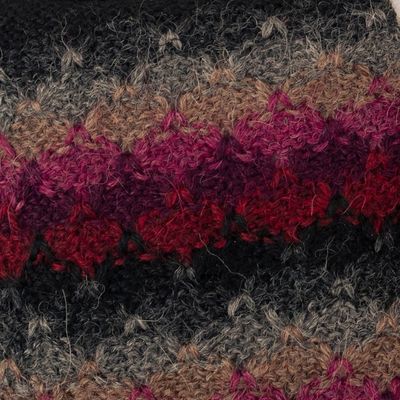 Alternate image for Knit Black Grey and Purple 100 Baby Alpaca Fingerless Mitts Magic in Purple