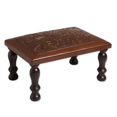 Alternate image for Nature-Inspired Leather and Wood Ottoman from Peru World of Nature