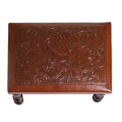 Alternate image for Nature-Inspired Leather and Wood Ottoman from Peru World of Nature