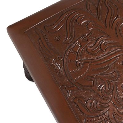 Alternate image for Nature-Inspired Leather and Wood Ottoman from Peru World of Nature