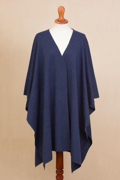 Alternate image for Knit Alpaca Blend Ruana in Indigo from Peru Elegant Fashion in Indigo