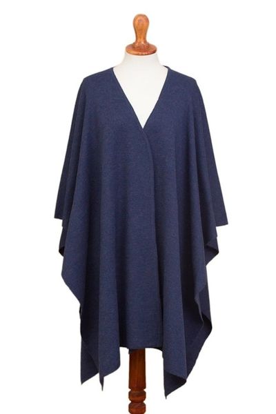 Alternate image for Knit Alpaca Blend Ruana in Indigo from Peru Elegant Fashion in Indigo