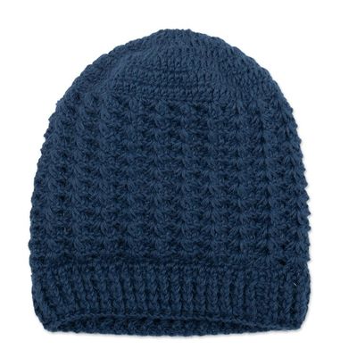 Alternate image for Caribbean Blue 100 Alpaca Hat Crocheted in Peru Caribbean Blue