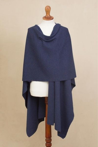 Alternate image for Knit Alpaca Blend Ruana in Indigo from Peru Elegant Fashion in Indigo