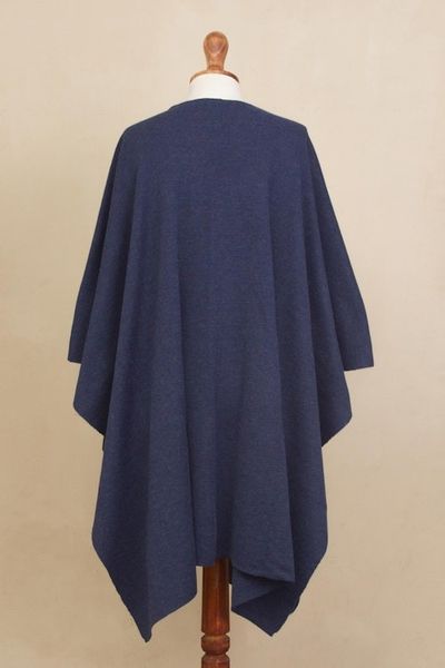 Alternate image for Knit Alpaca Blend Ruana in Indigo from Peru Elegant Fashion in Indigo