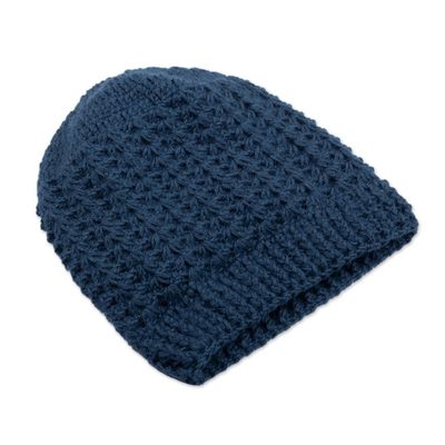 Alternate image for Caribbean Blue 100 Alpaca Hat Crocheted in Peru Caribbean Blue