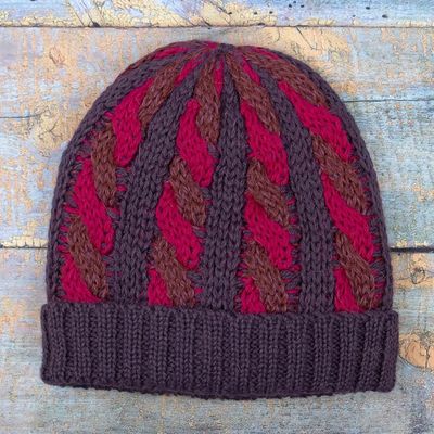 Alternate image for Cable Knit Alpaca Blend Hat in Fuchsia and Purple Hues Braided Fuchsia
