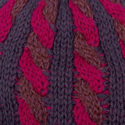 Alternate image for Cable Knit Alpaca Blend Hat in Fuchsia and Purple Hues Braided Fuchsia