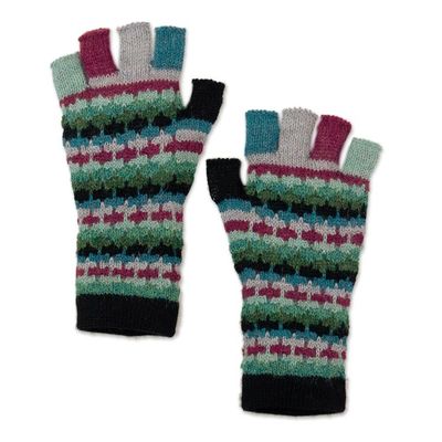 Alternate image for Colorful 100 Baby Alpaca Fingerless Gloves Knitted in Peru Magenta Colorful Life