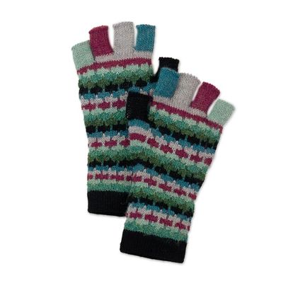 Alternate image for Colorful 100 Baby Alpaca Fingerless Gloves Knitted in Peru Magenta Colorful Life