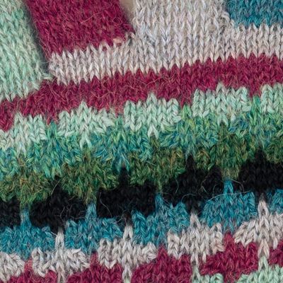 Alternate image for Colorful 100 Baby Alpaca Fingerless Gloves Knitted in Peru Magenta Colorful Life