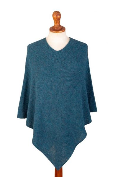 Alternate image for Teal 100 Alpaca Poncho Crafted in Peru Pacific Waves