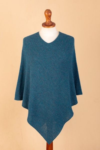 Alternate image for Teal 100 Alpaca Poncho Crafted in Peru Pacific Waves