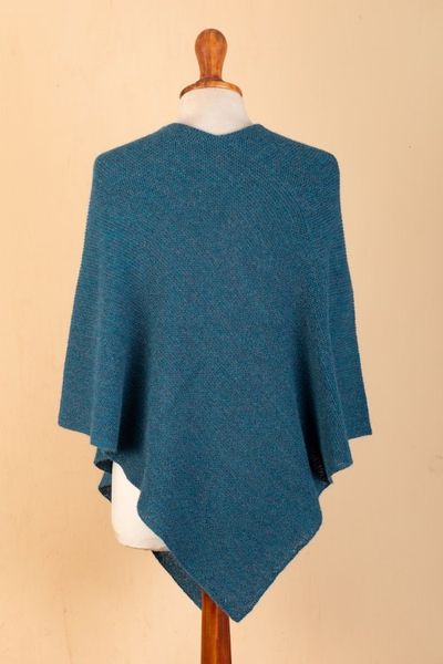 Alternate image for Teal 100 Alpaca Poncho Crafted in Peru Pacific Waves