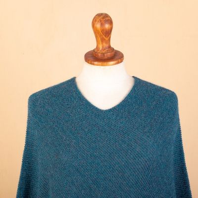 Alternate image for Teal 100 Alpaca Poncho Crafted in Peru Pacific Waves