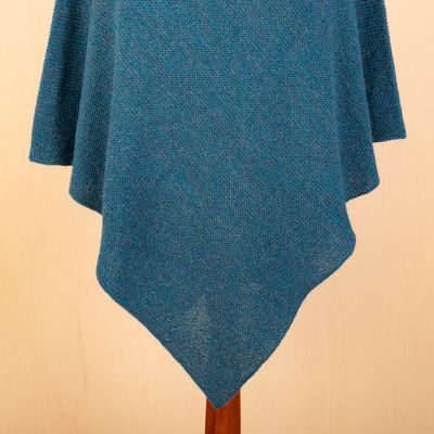 Alternate image for Teal 100 Alpaca Poncho Crafted in Peru Pacific Waves