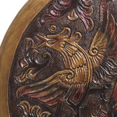 Alternate image for Unique Wood Leather Brown Accent Folding Table Bird of Paradise