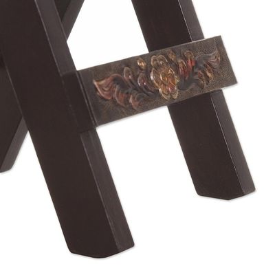 Alternate image for Unique Wood Leather Brown Accent Folding Table Bird of Paradise