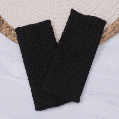 Alternate image for Patterned 100 Baby Alpaca Fingerless Mitts in Black Passionate Pattern in Black