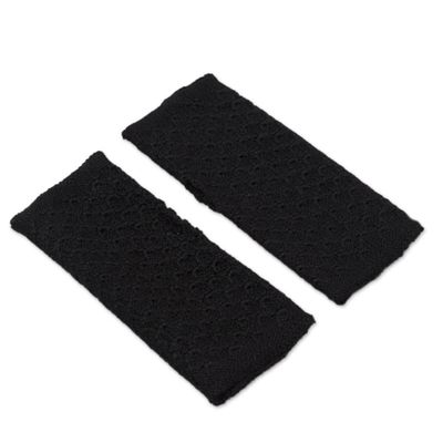 Alternate image for Patterned 100 Baby Alpaca Fingerless Mitts in Black Passionate Pattern in Black