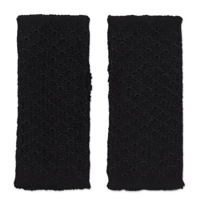 Alternate image for Patterned 100 Baby Alpaca Fingerless Mitts in Black Passionate Pattern in Black