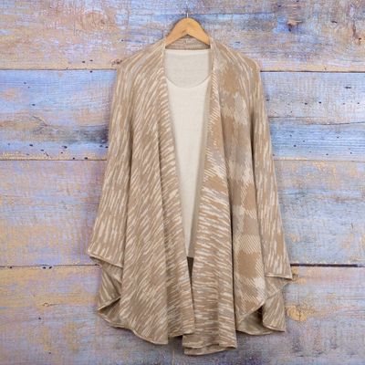 Alternate image for Textured Knit Alpaca Blend Ruana in Brown Beige and Grey Mountain Minerals