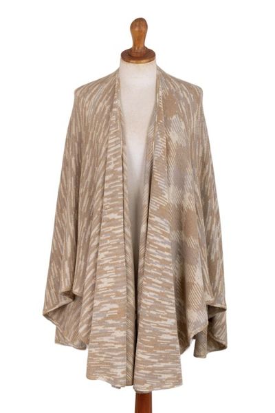 Alternate image for Textured Knit Alpaca Blend Ruana in Brown Beige and Grey Mountain Minerals