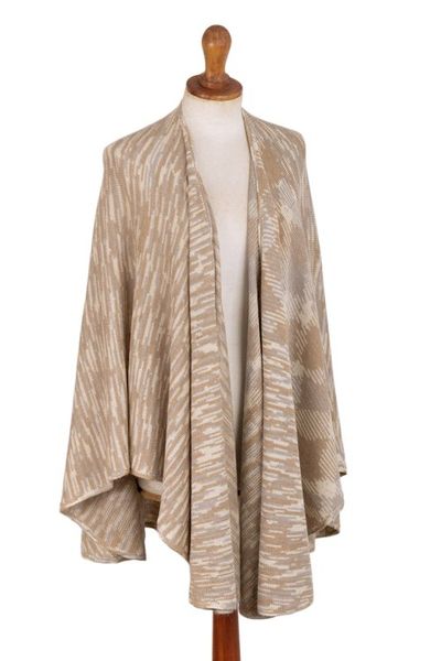 Alternate image for Textured Knit Alpaca Blend Ruana in Brown Beige and Grey Mountain Minerals