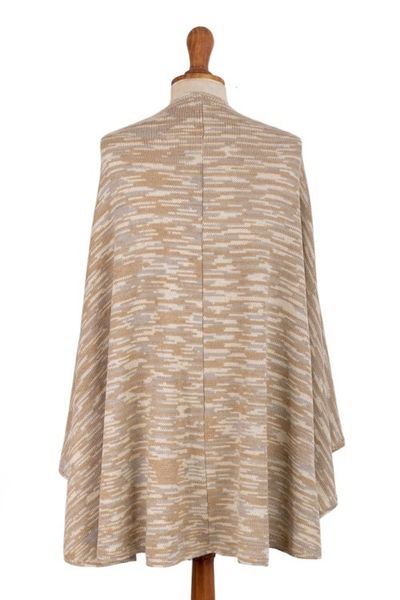 Alternate image for Textured Knit Alpaca Blend Ruana in Brown Beige and Grey Mountain Minerals