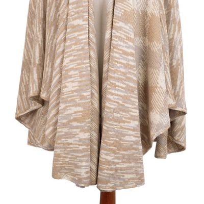 Alternate image for Textured Knit Alpaca Blend Ruana in Brown Beige and Grey Mountain Minerals