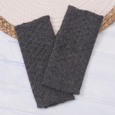 Alternate image for Patterned 100 Baby Alpaca Fingerless Mitts in Graphite Passionate Pattern in Graphite